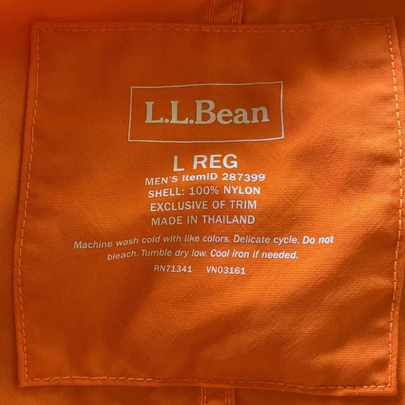 LL Bean Blaze Orange Nylon Hooded Jacket Windbreaker Size Large Regular - Picture 3 of 10